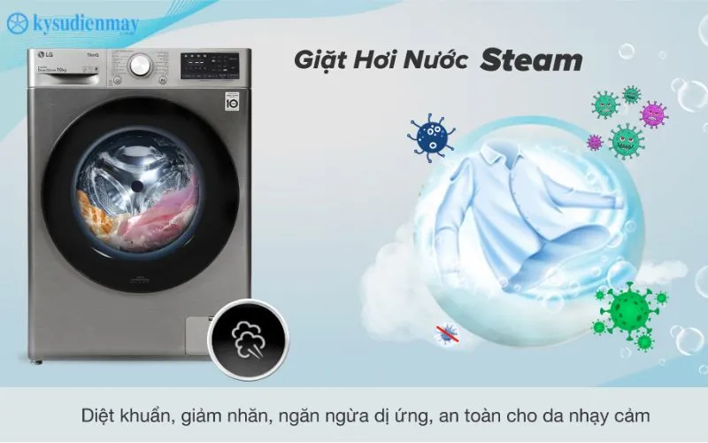 Máy giặt LG 10kg FV1410S4P ứng dụng giặt hơi nước Steam